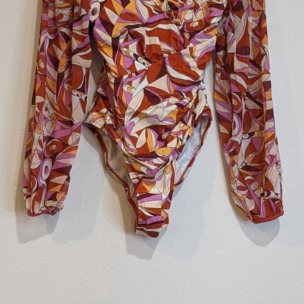 G by Giuliana Jet Set G One-Piece UPF 50 Mesh Sleeve Swimsuit 817-978 NWOT